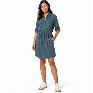 Mossimo Teal Shirt Dress Drawstring Waist Roll Tab Sleeve Utility Normcore